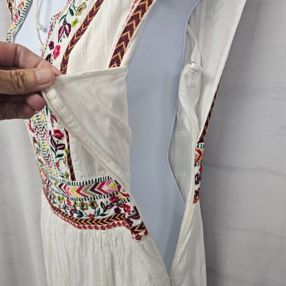 Sundance Cream Maxi Dress Embroidered Boho Festival Cottage Prairie 10 - Picture 12 of 13